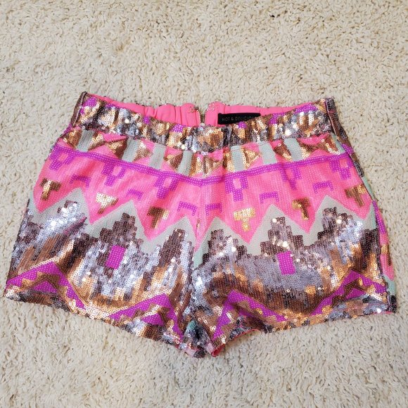 Y2K Bright Full Sequined Tribal Aztec Hot DIsco Shorts - Picture 5 of 8
